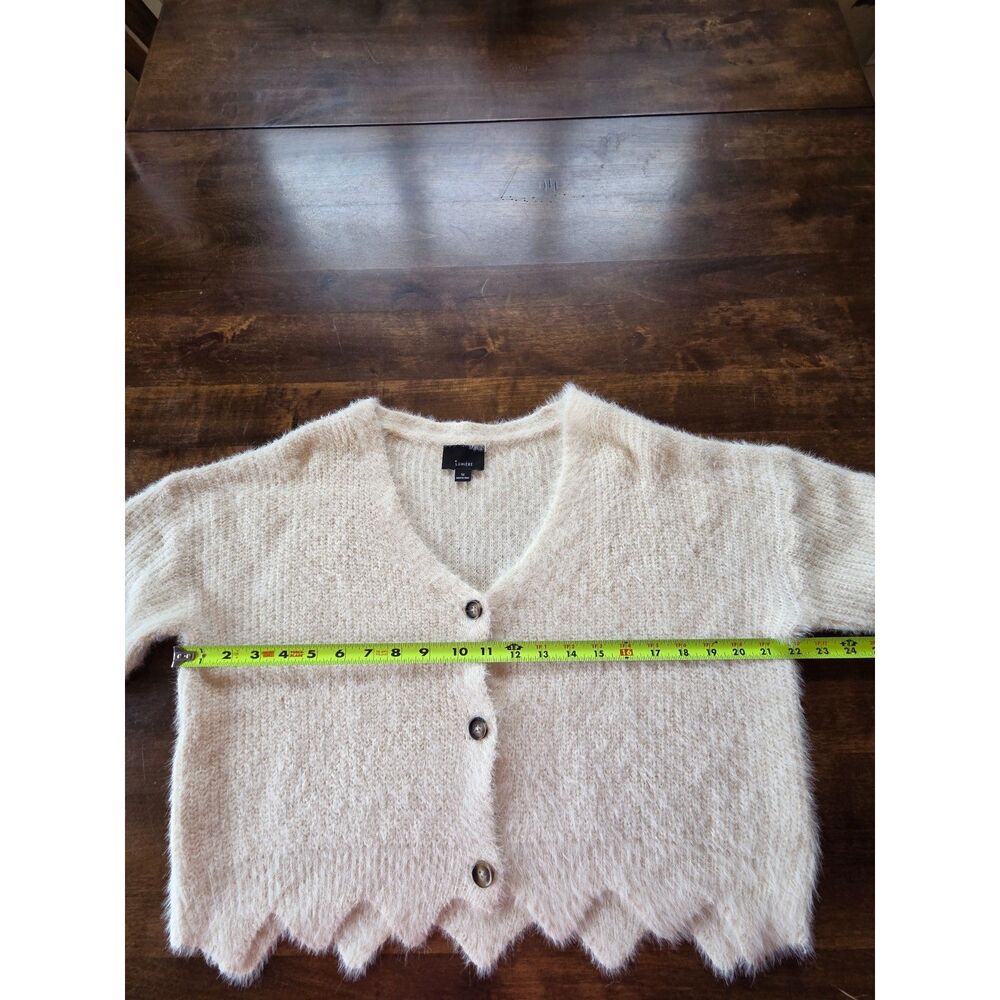 Lumiere Fuzzy Knit Cropped Cardigan Sweater Ivory Scallop Hem M Fairycore Boho - Picture 6 of 8